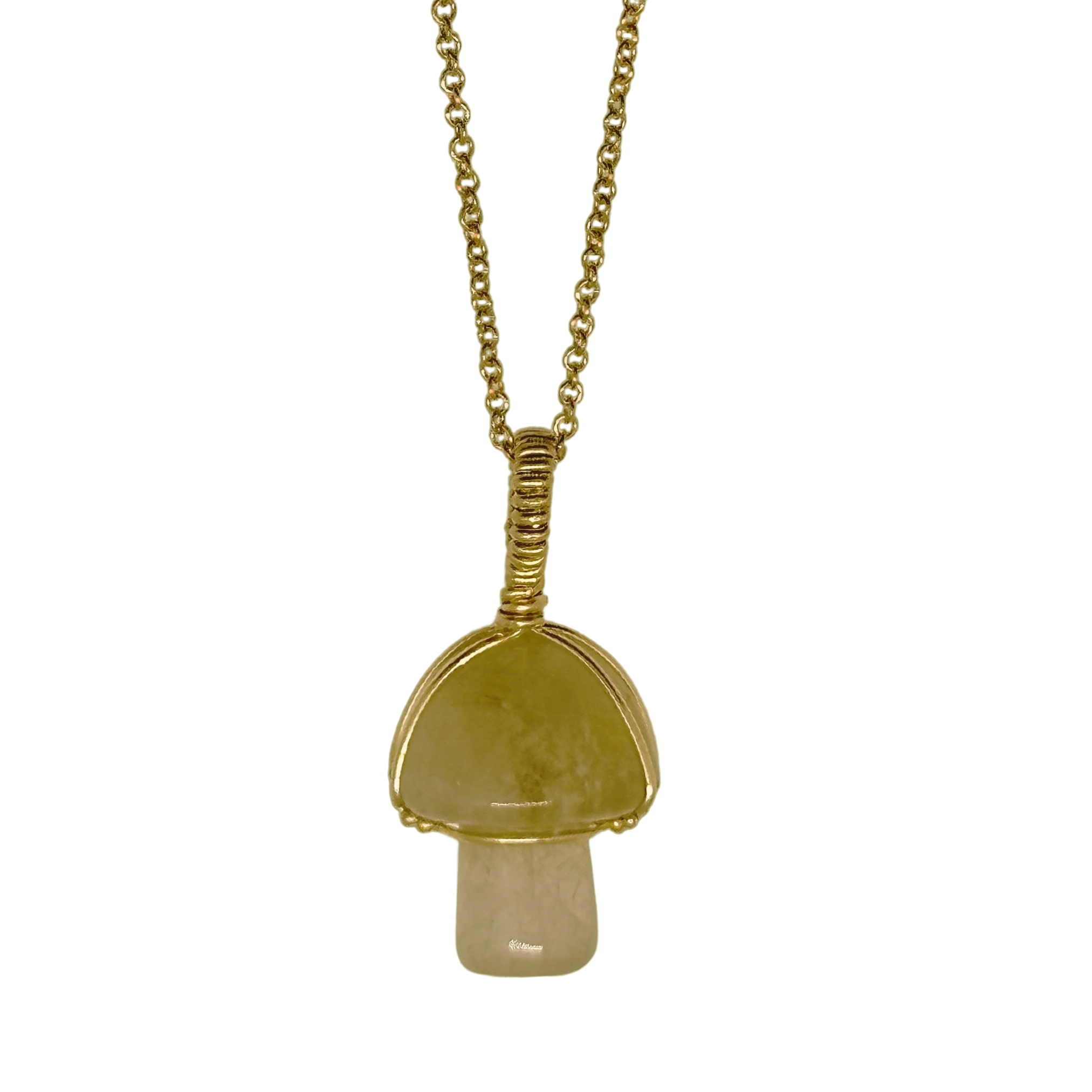 Golden Rutilated Quartz Mushroom Pendant Necklace
