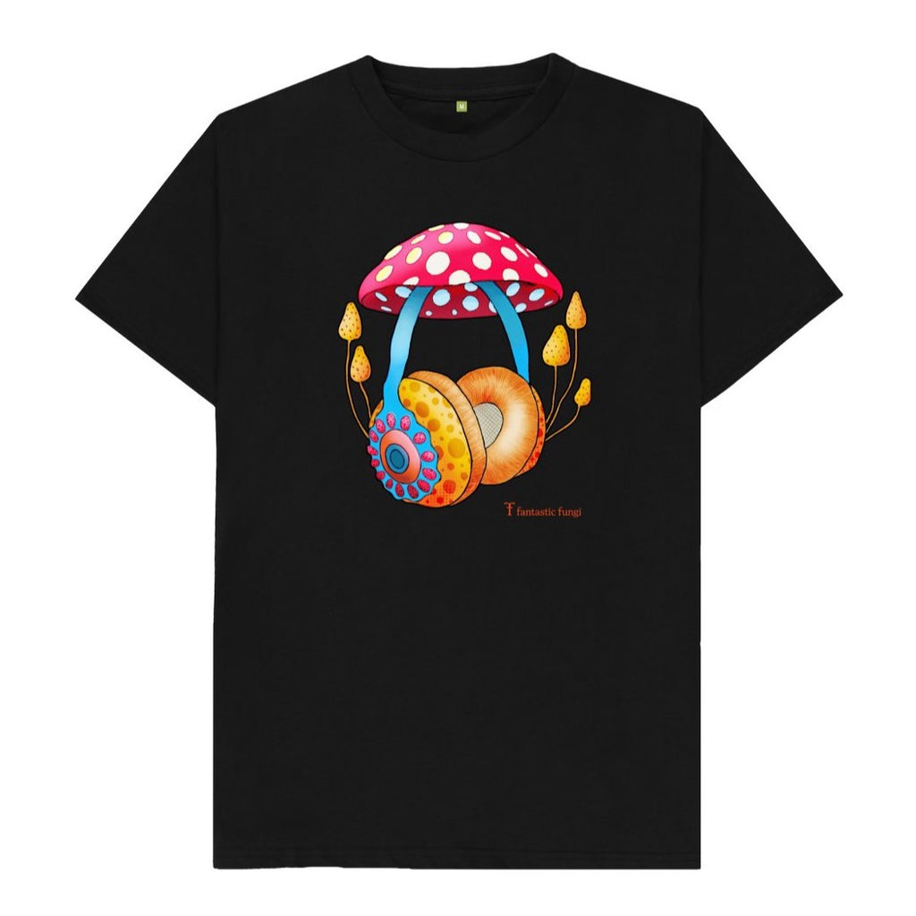 Black Mushroom Headphones T-Shirt